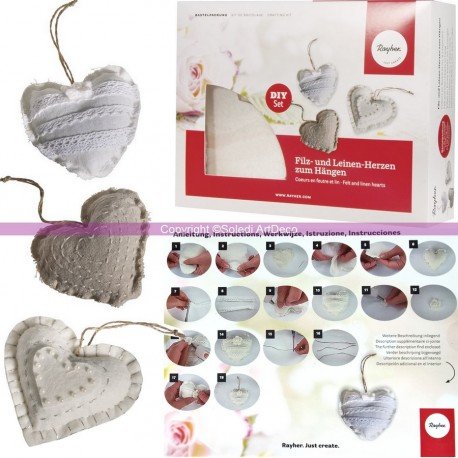 Kit de bricolage 3 Coeurs feutrine et Lin de 10...
