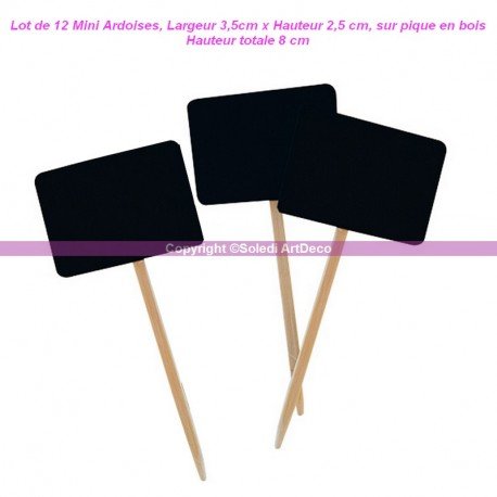 Artif Lot de 12 Mini Ardoises, Largeur 3,5cm x Hauteur 2,5 cm, sur pique en bois, Hauteur totale 8 cm code EAN 3700917277966 