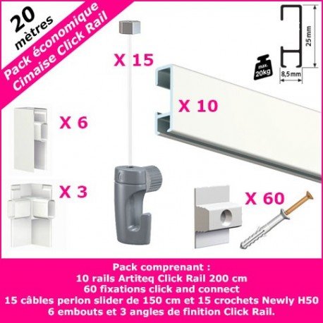- pack eco 20 m : cimaise click rail - blanc (p...