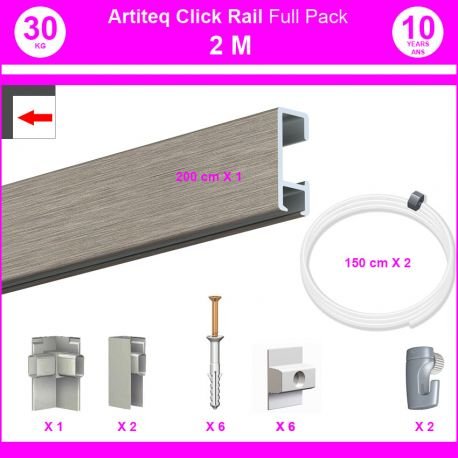 Pack Eco 2 m : cimaise Click Rail - alu - 8,5 mm