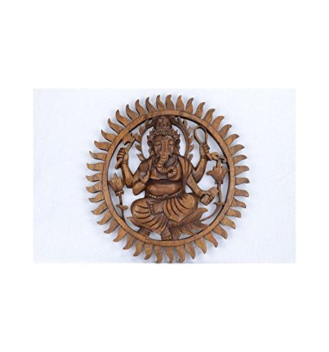Décor mural Ganesh en bois massif sculpté main 30cm 3700978902555 Artisanal