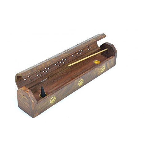 Porte-encens avec rangement / boîte en bois, mo...