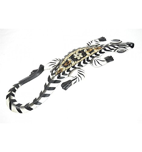 Gecko Margouillat Salamandre decoration murale en bois et coquillages 50cm 3700978986128 Artisanal