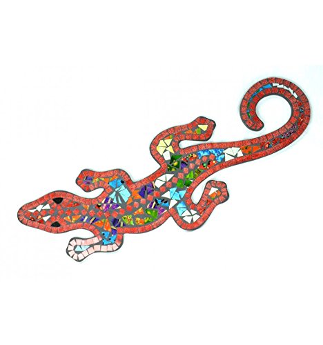 Artisanal Gecko Margouillat Salamandre mural 60cm mosaique de verre rouge multicolore code EAN 3700978999746 