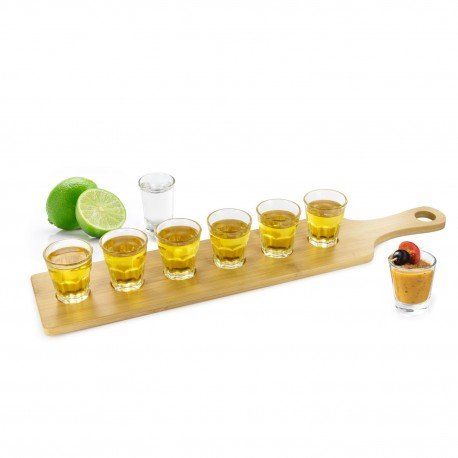 Planche de service et ses 6 verres à shot, ou v...