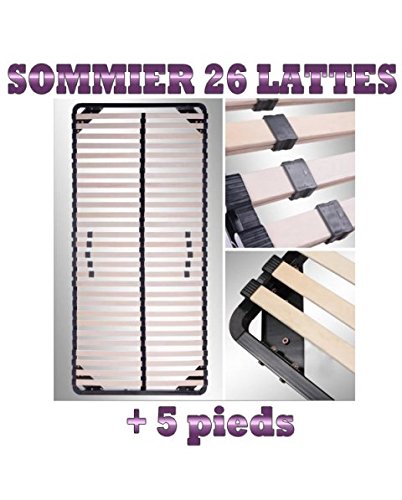 Sommier à 26 lattes 90X190 cm + 6 pieds - Résis...