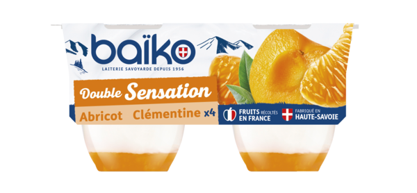 BAÏKO YAOURTS SUR LIT D'ABRICOT ET DE CLÉMENTINE
BAÏKO code EAN 3701184800314 