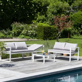  Salon de jardin modulable IBIZA en tissu gris 4 places - aluminium blanc - Happy Garden code EAN 3701227202587 