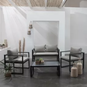  Salon de jardin IBIZA en tissu gris 4 places - aluminium anthracite - Happy Garden code EAN 3701227202679 