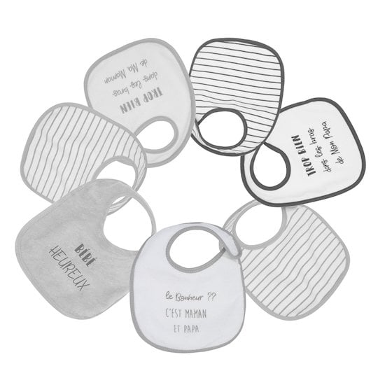  Trois Kilos Sept Lot de 7 Bavoirs Naissance Blanc, gris   18x21 cm code EAN 3701322713933 