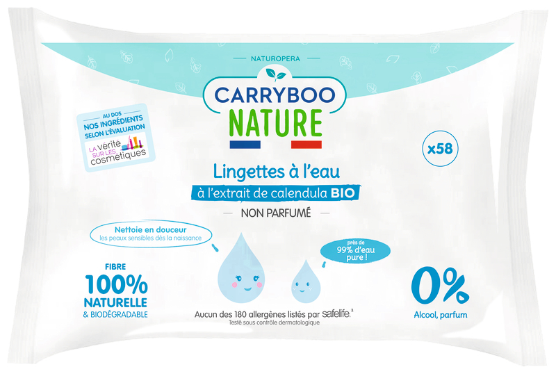 CARRYBOO LINGETTES À L’EAU PURE À L'EXTRAIT DE CALENDULA BIO - X58 CARRYBOO code EAN 3760001761443 