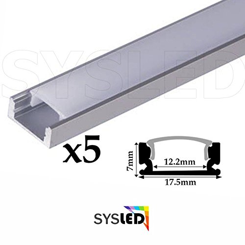 SysLED Profilé aluminium 5 Mètres ( 5 x 1 mètre ) avec diffuseur opaque code EAN 3760018547078 
