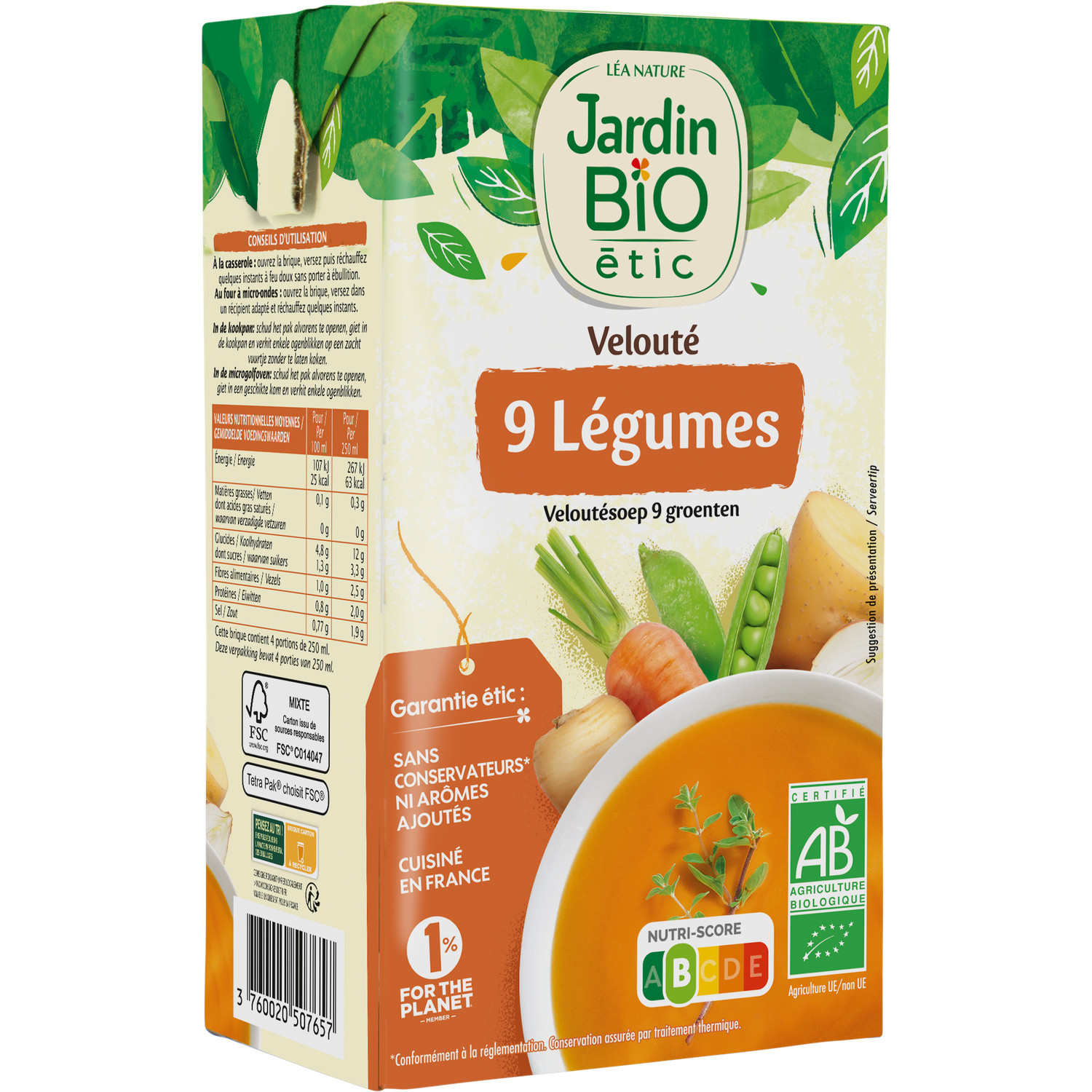 JARDIN BIOLOGIQUE Soupe 9 legumes bio JARDIN BIOLOGIQUE code EAN 3760020507657 
