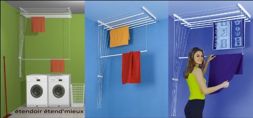 ETEND'MIEUX® étendoir à linge suspendu au plafond ETEND'MIEUX® 7 barres (largeur 59cm) x 1m80, capacité d'étendage 12m60 code EAN 3760025010152 