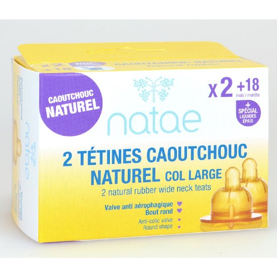  Natae Tétines caoutchouc Nataé déb 3 + liquide épais  18 mois + code EAN 3760033030258 