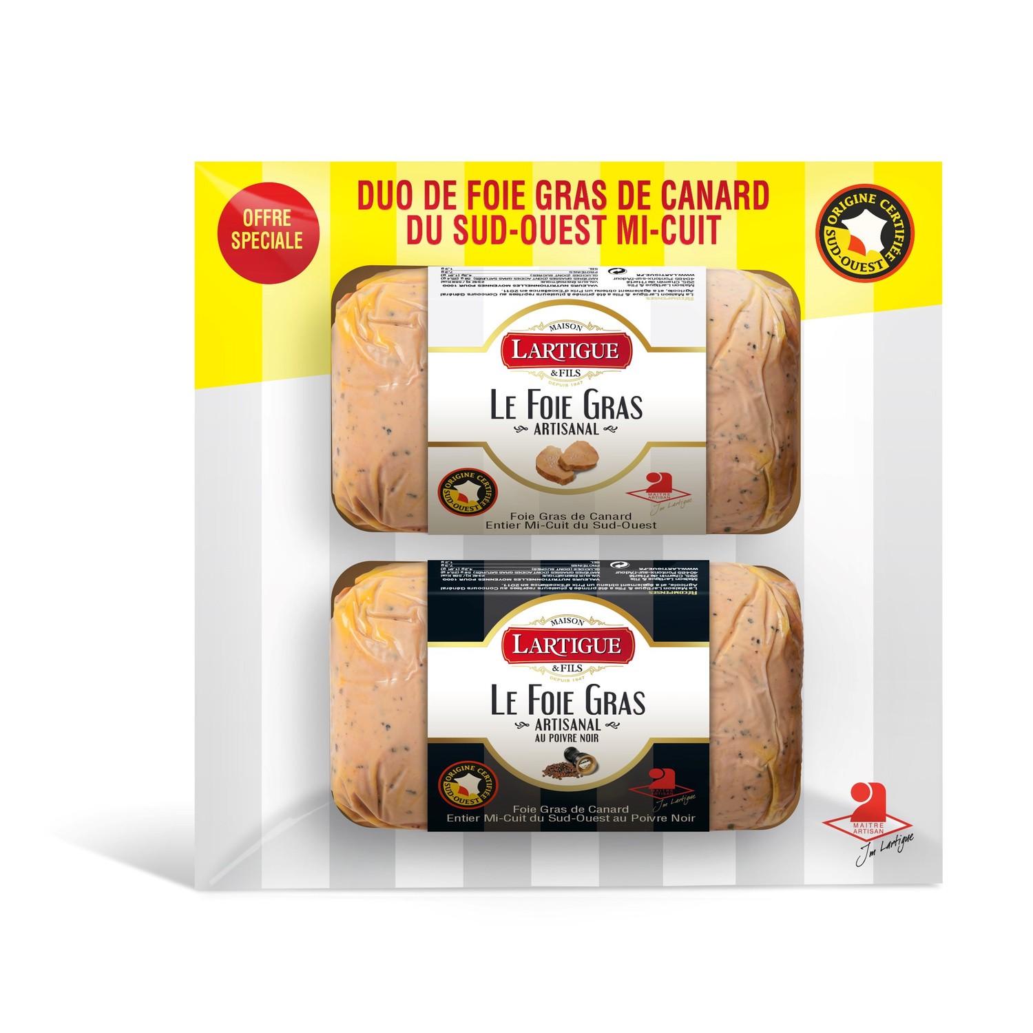 Duo de foie gras de canard nature et poivre