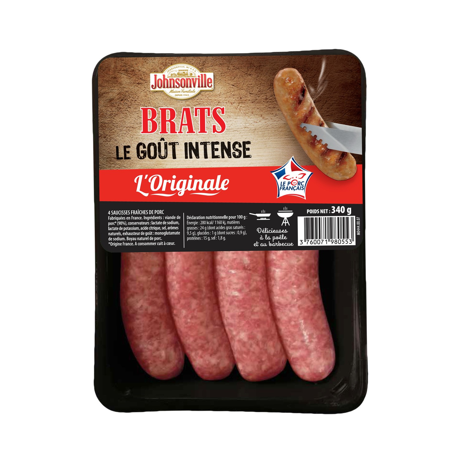 BRAT'S Saucisses Brats l'Originale JOHNSONVILLE code EAN 3760071980553 