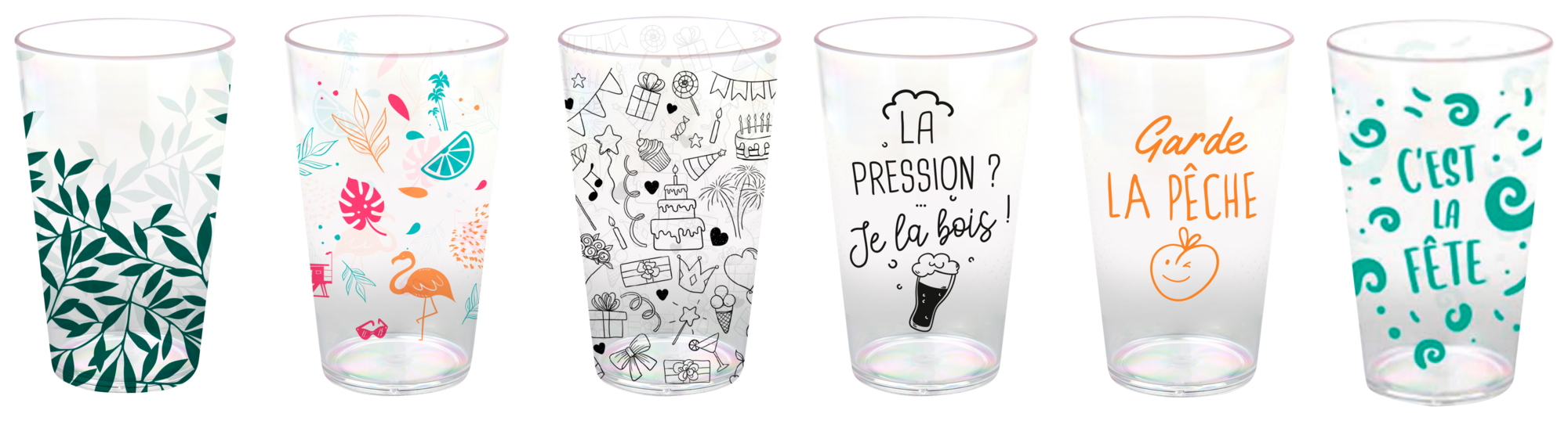 LOT DE 6 GOBELETS DECORÉS 40 CL