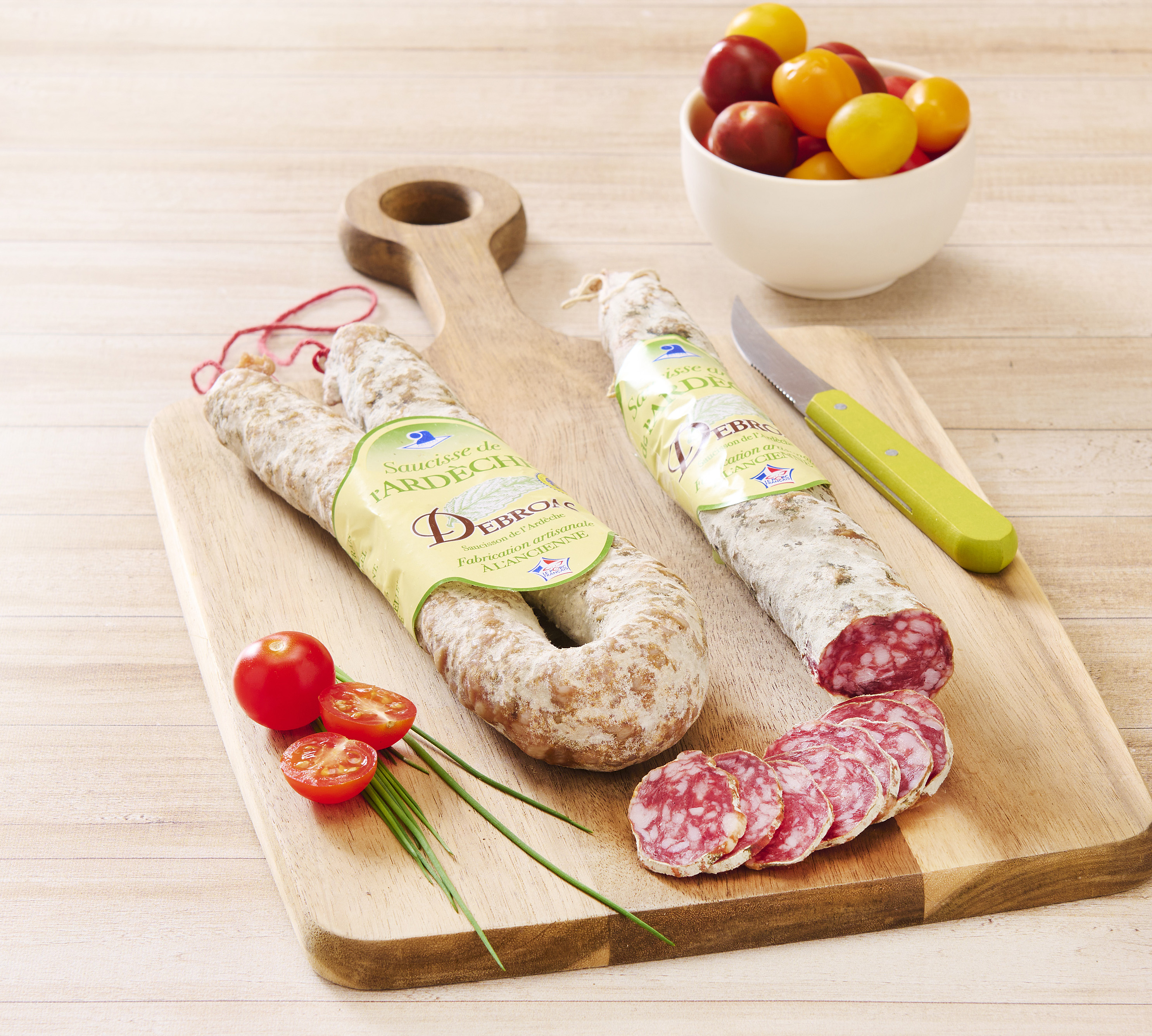  SAUCISSE SÈCHE DROITE OU COURBE À L'ANCIENNE D'ARDÈCHE IGP "SALAISONS DEBROAS" code EAN 3760090377709 