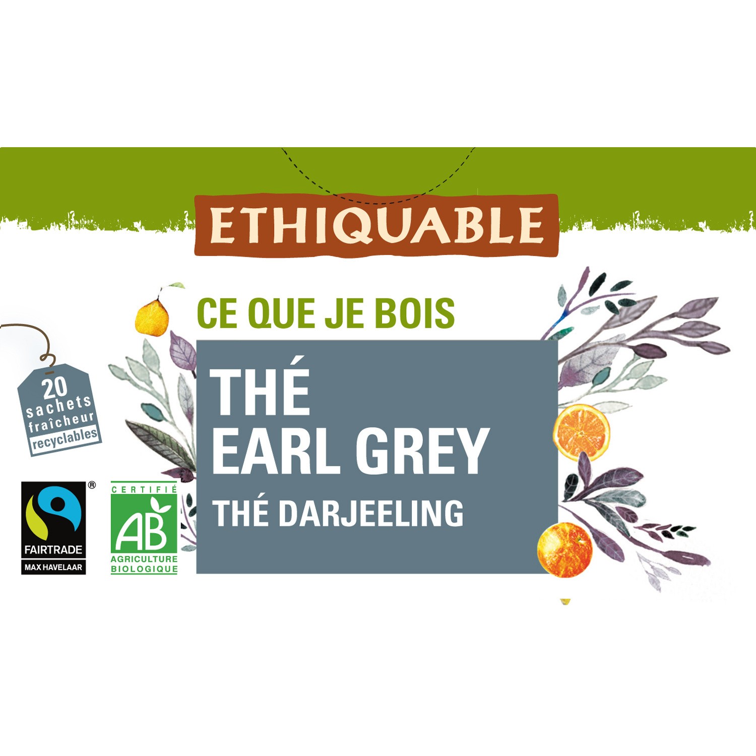 ETHIQUABLE Thé bio Earl grey darjeeling ETHIQUABLE code EAN 3760091720122 
