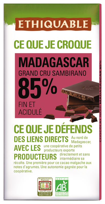 TABLETTE DE CHOCOLAT NOIR BIO 85% MADAGASCAR Et...