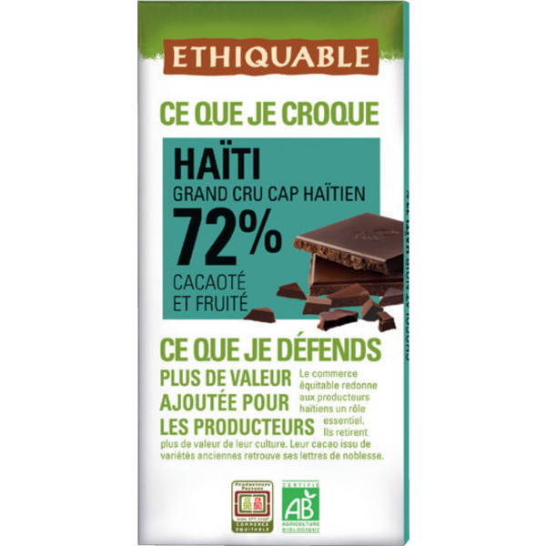 ETHIQUABLE TABLETTE DE CHOCOLAT NOIR BIO 72% HAÏTI
ETHIQUABLE code EAN 3760091726650 