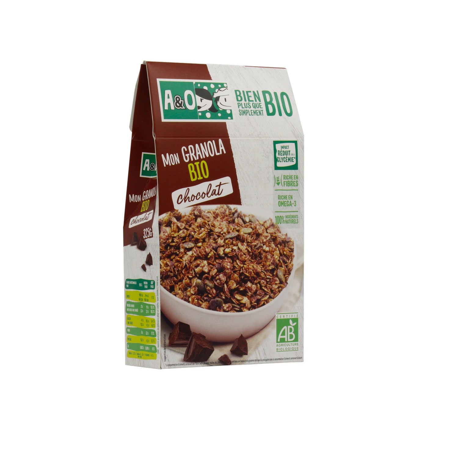 Céréales granola aux chocolats bio A&O 3760094310092 A&O