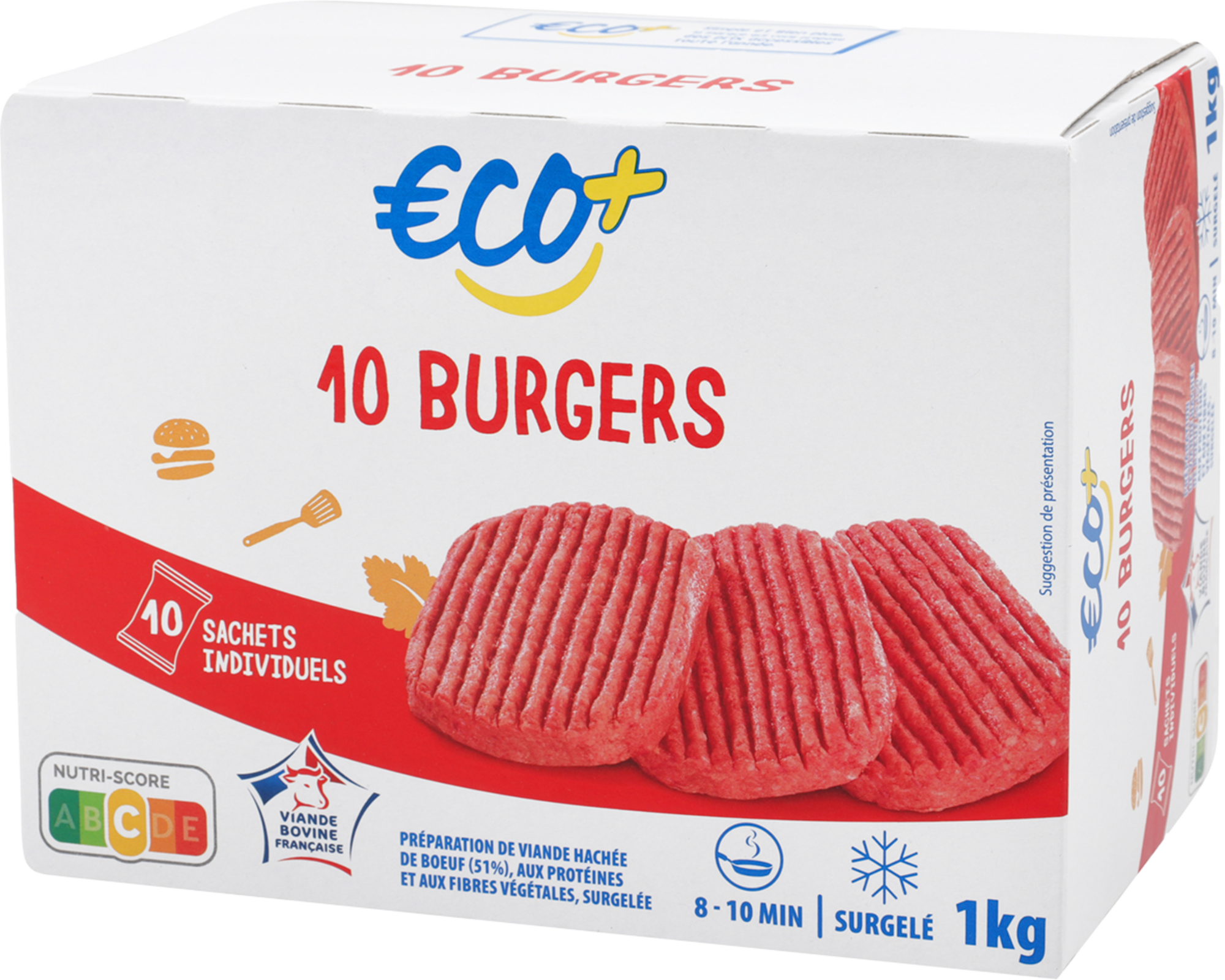 ECO+ HAMBURGER 15% MAT. GR. SURGELÉS code EAN 3760109520102 