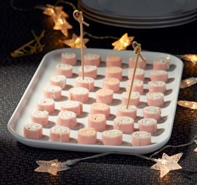  ASSORTIMENT DE 35 ROULÉS DE JAMBON AU FROMAGE FRAIS 11% MAT.GR. (12) "O'TAPAS" code EAN 3760112650377 