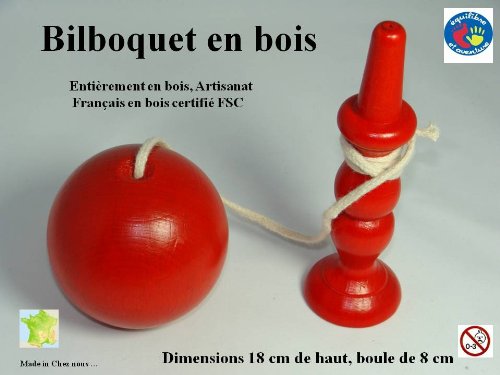 Superbe bilboquet de 18 cm Rouge, fabrication F...