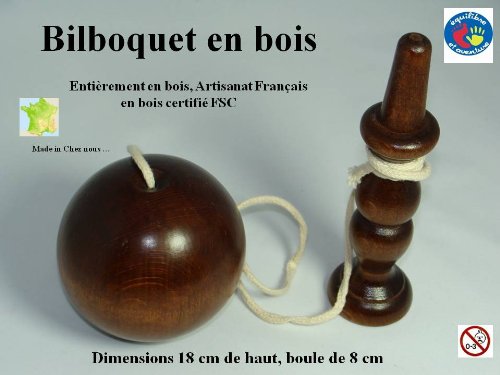 Superbe bilboquet de 180 mm Marron, fabrication...
