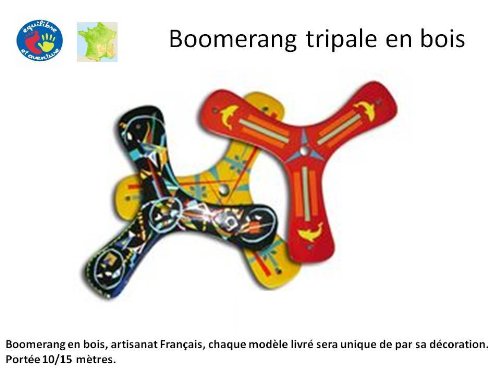 Boomerang enfant en bois tripale, artisanat Fra...