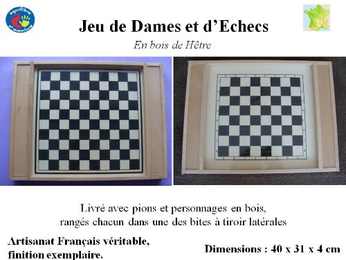 Jeu d'échecs et de dames en bois, artisanat Fra...