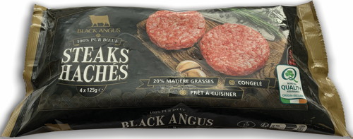 HUBCO STEAKS HACHÉS BLACK ANGUS SURGELÉS
20% MAT.GR. code EAN 3760187764740 