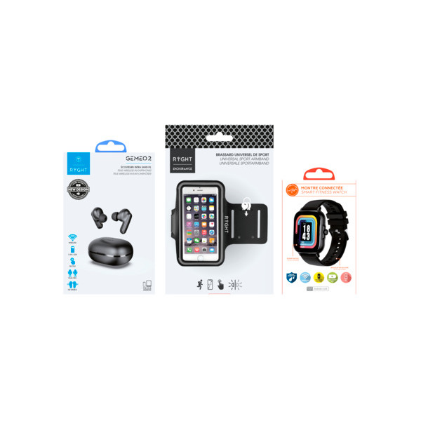 KIT DE RUNNING : ÉCOUTEURS + MONTRE + BRASSARD 
