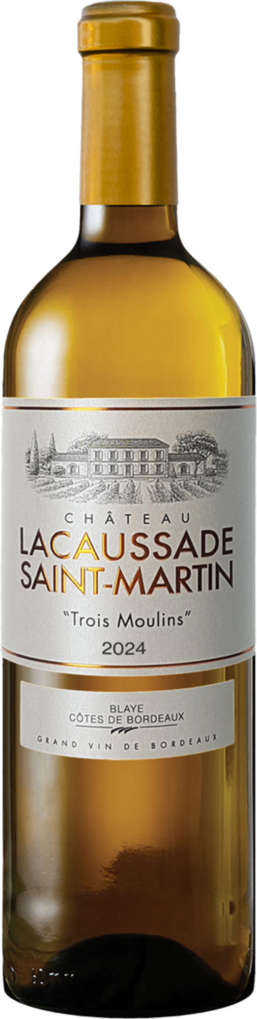  AOP BLAYE CÔTES DE BORDEAUX BLANC SEC - CHÂTEAU LACAUSSADE SAINT MARTIN "TROIS MOULINS" 2024 code EAN 3760221608139 