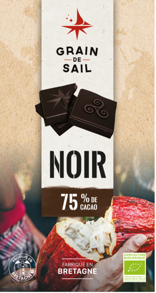 GRAIN DE SAIL TABLETTE DE CHOCOLAT NOIR BIO 75 % DE CACAO
 code EAN 3760226260431 