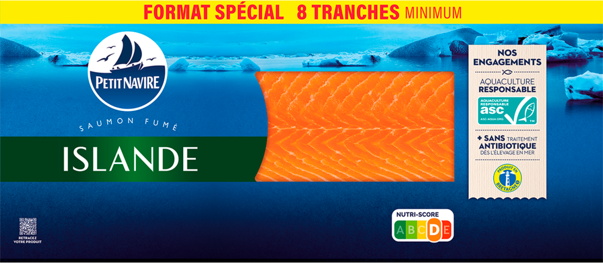 PETIT NAVIRE Saumon fumé d'Islande ASC -25% de sel - Format spécial code EAN 3760253433716 