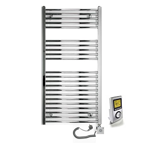 Radiateur sèche-serviette électrique 1000 W (restitution 507 Watts) - 1175 H x 750 L - Chromé droit + Télécommande programmation hebdomadaire 3760254840049 Eco Radiateur Radiateur sèche-serviette électrique 1000 W (restitution 507 Watts) - 1175 H x 750 L - Chromé droit + Télécommande programmation hebdomadaire 3760254840049 Eco Radiateur