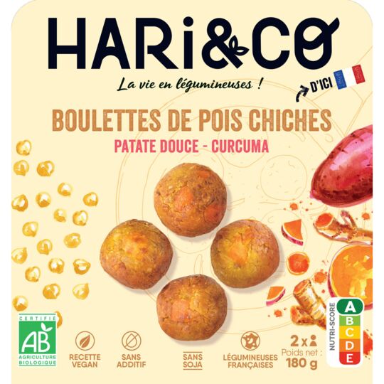 Boulettes de pois chiches patate douce et curcuma Bio HARI&CO 3760257090717 