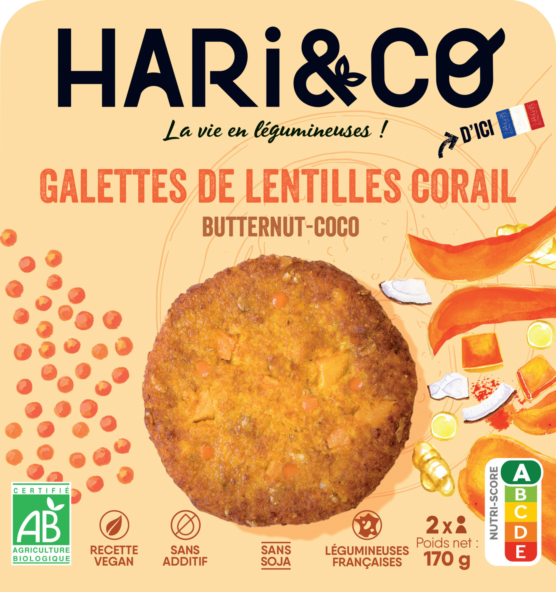 Galette de lentilles corail butternut coco bio