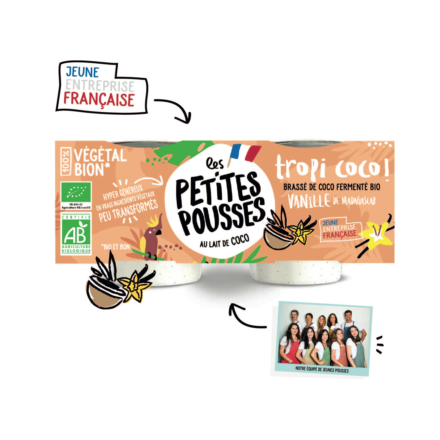 LES PETITES POUSSES Dessert végétal brasse coco et vanille Bio LES PETITES POUSSES code EAN 3760266120245 