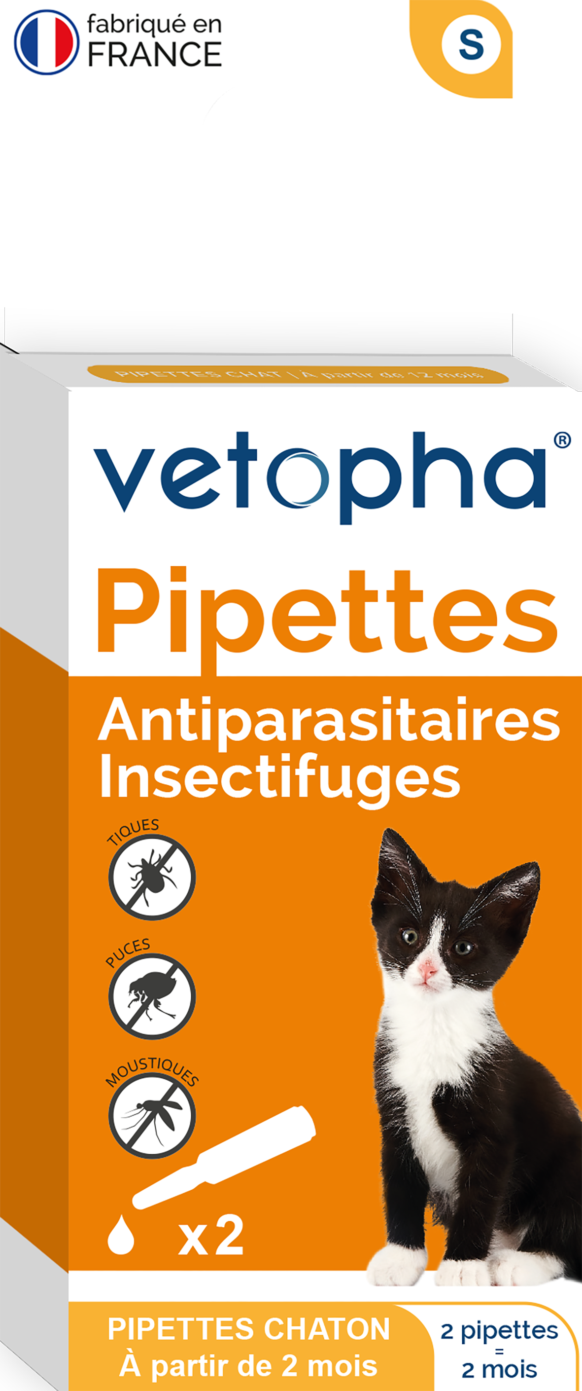 VETOPHA LOT DE 2 PIPETTES ANTIPARASITAIRES POUR CHAT code EAN 3760274500008 