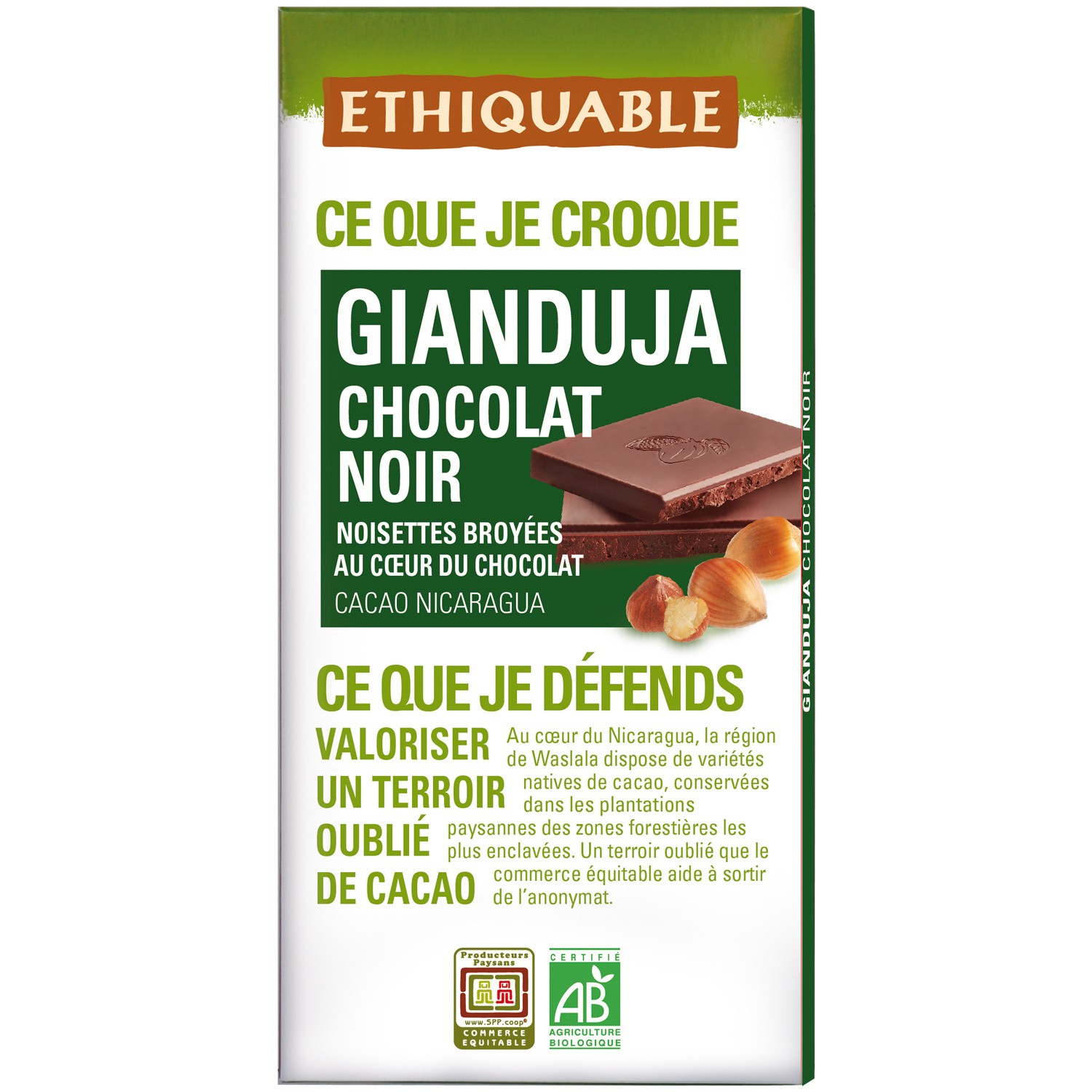 Chocolat noir gianduja bio ETHIQUABLE