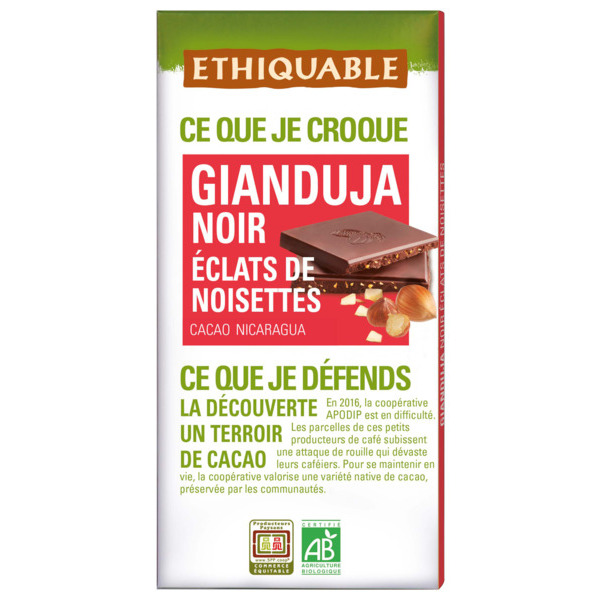 TABLETTE DE CHOCOLAT NOIR BIO GIANDUJA ÉCLATS D...