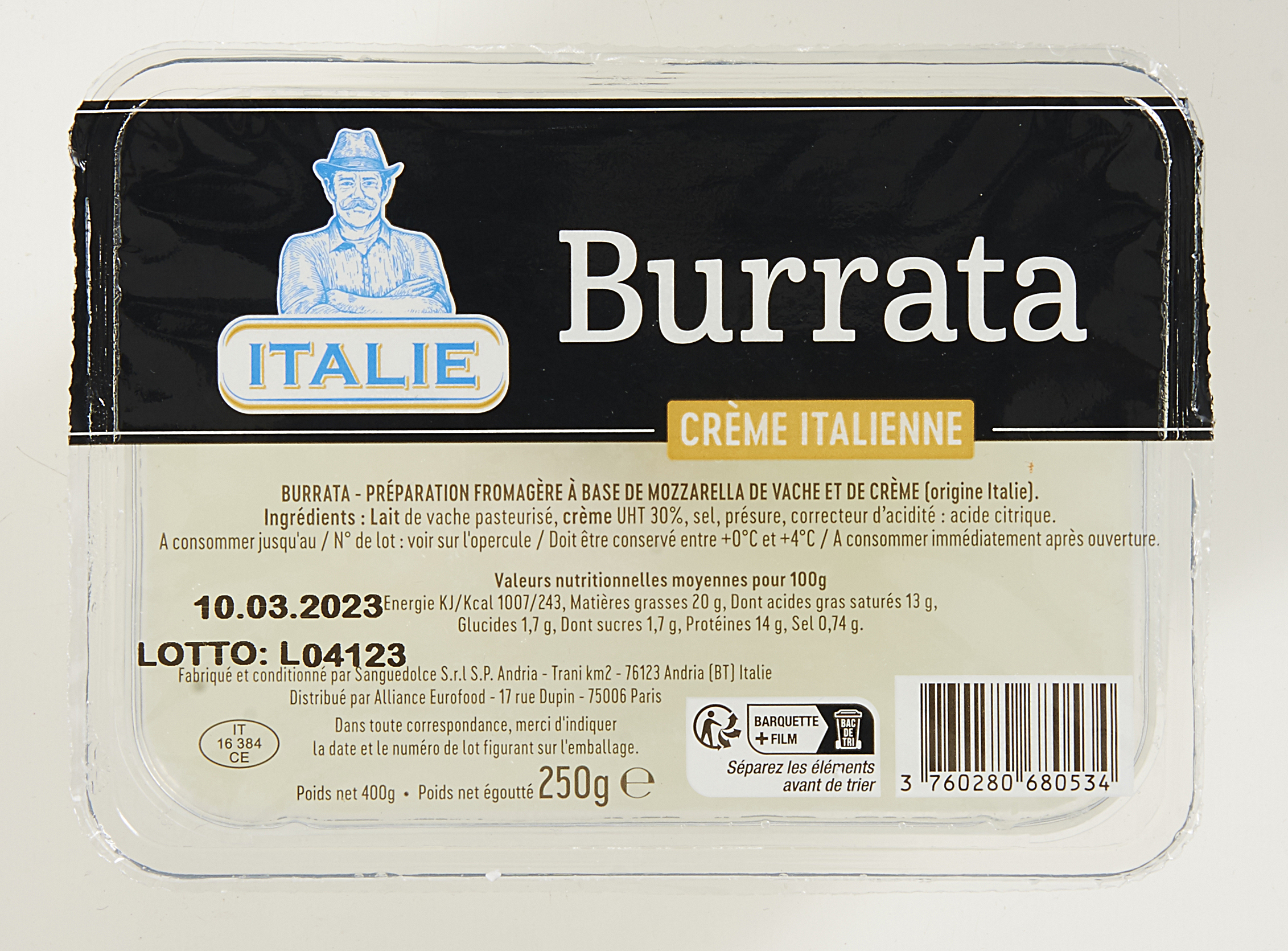  BURRATA code EAN 3760280680534 