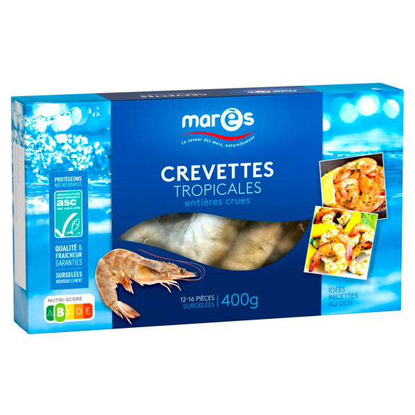 CREVETTES TROPICALES ENTIÈRES CRUES ASC SURGELÉ...