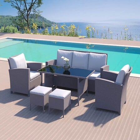 CONCEPT USINE Modena gris - Salon de jardin 6 p...