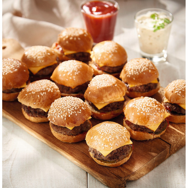  10 MINI BURGERS CHEESE ET BACON  code EAN 3760298511868 
