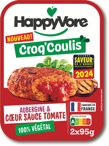 HAPPYVORE CROQ’COULIS AUBERGINE ET CŒUR SAUCE TOMATE code EAN 3760324300237 